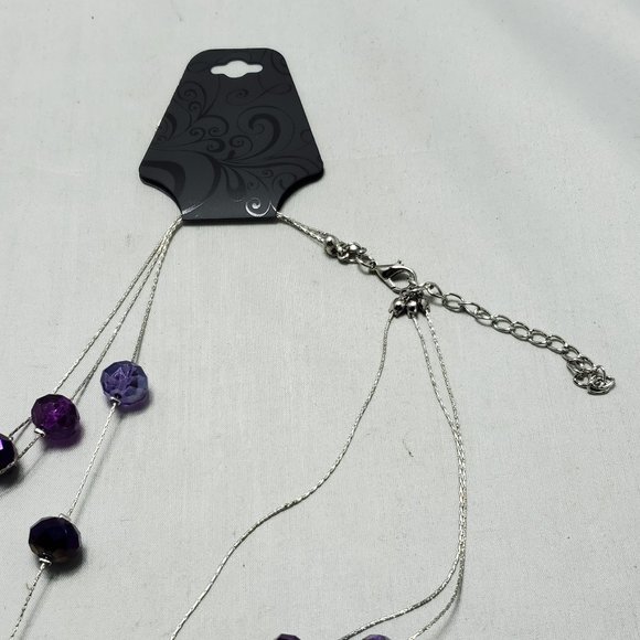 Amethyst color crystal multi layer graduated necklace with silver chain - Picture 4 of 7